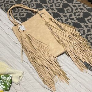 Brand new free people tan purse with fringe